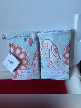 NWT New Serena & Lily TWO 2 Annabel Euro Sham Flower Birds 300 Thread Cotton.